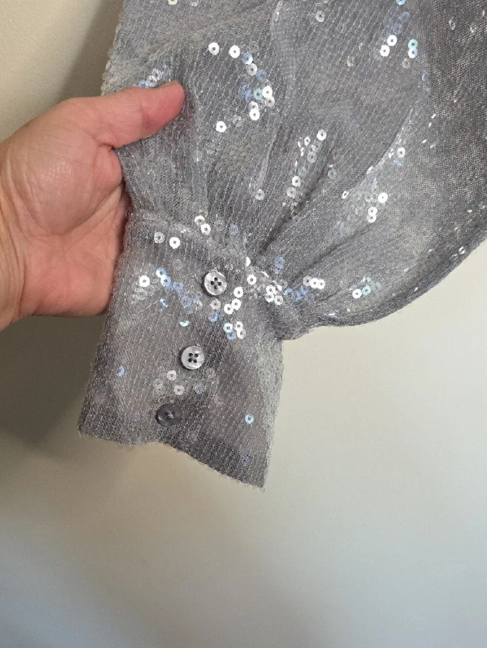 Free People Disco Margahrita Silver Sequin Button-Down Blouse - Picture 6 of 6